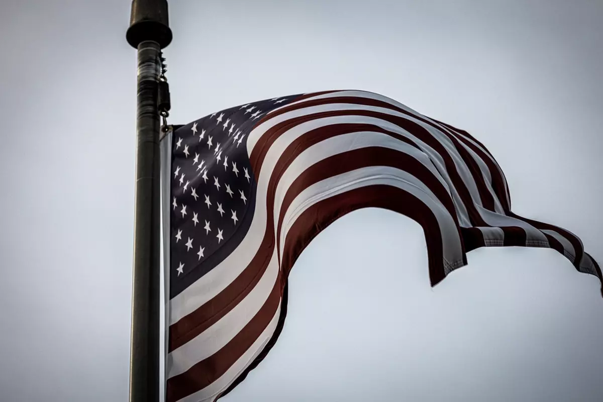 Grim shot of US flag in wind